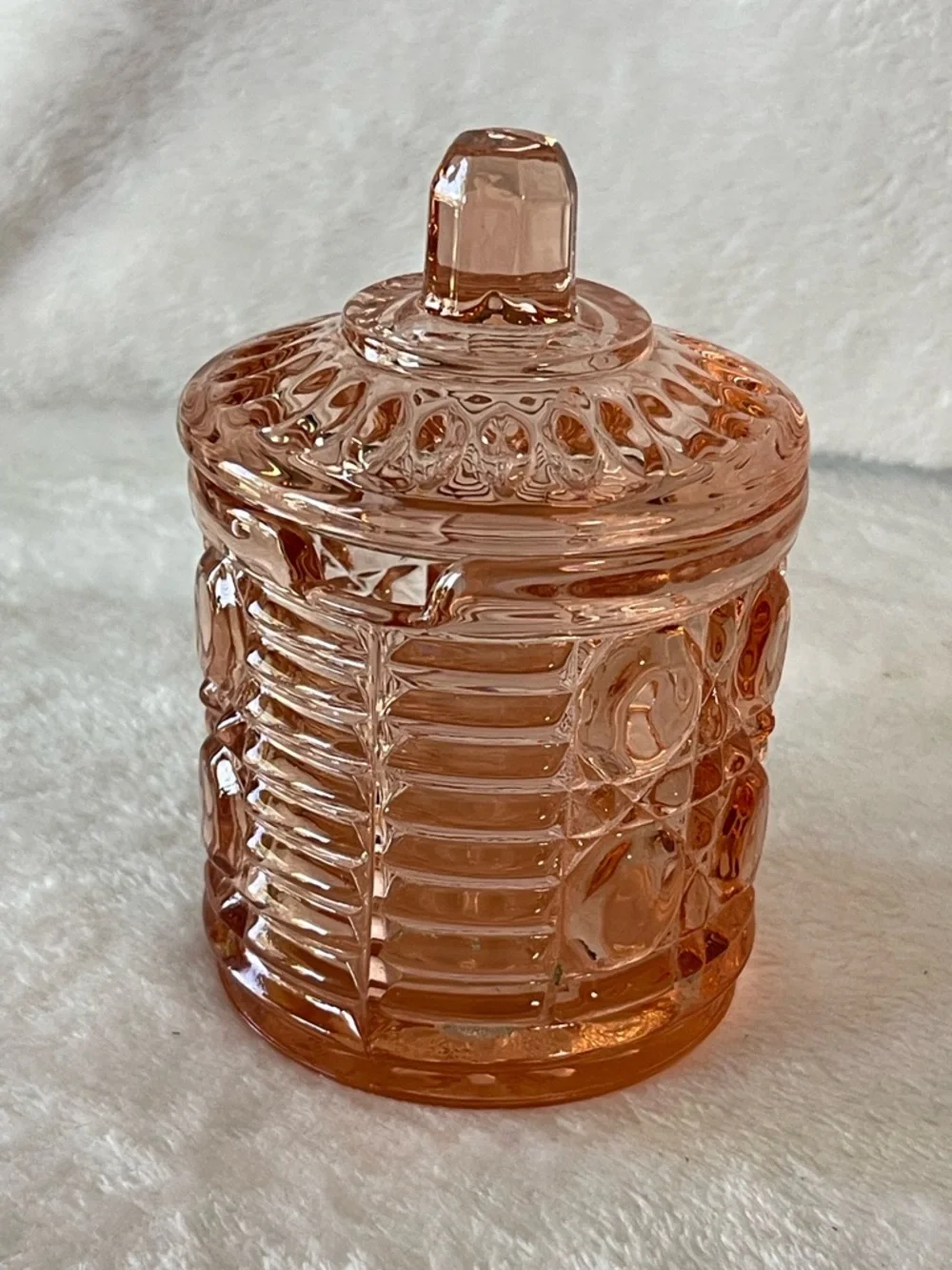 Vintage Pink Crystal Covered sugar creamer jelly jar with lid dish